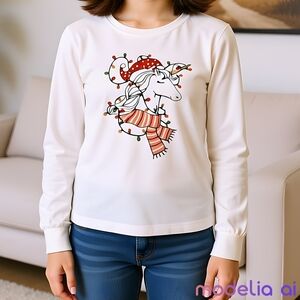 White Unicorn Graphic Christmas Long sleeve Girls Shirt